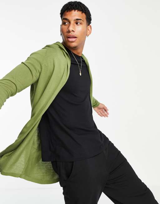 ASOS DESIGN – Dzianinowy kardigan z kapturem w kolorze khaki