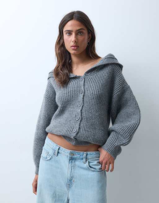 ASOS DESIGN dzianinowy kardigan z kapturem w szary melanż, 4 z 5