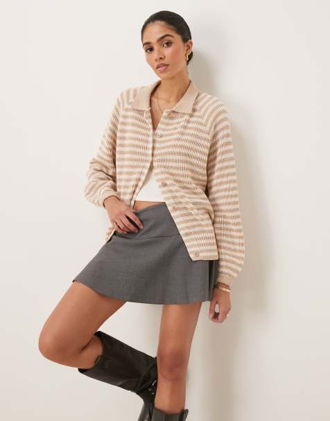 ASOS DESIGN collared knitted cardigan with raglan sleeve in warm stripe