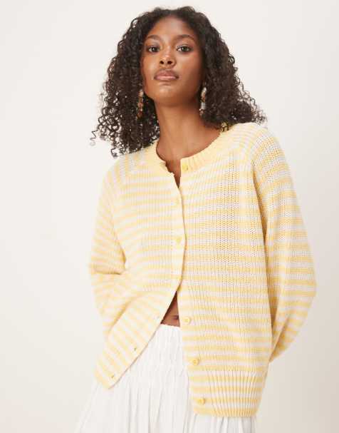 ASOS DESIGN knitted raglan cardigan in buttermilk yellow stripe