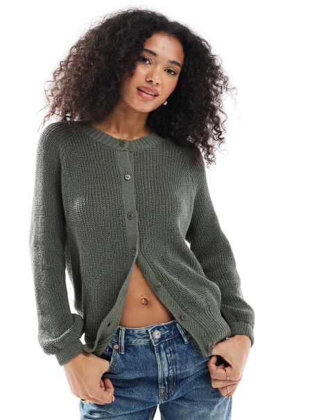 ASOS DESIGN knitted raglan cardigan in khaki