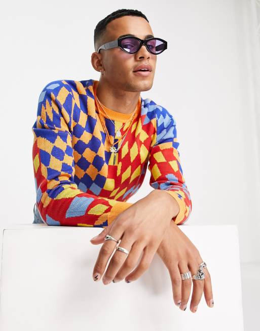 ASOS DESIGN – Dzianinowy krótki sweter we wzór w zniekształconą szachownicę o kroju podkreślającym sylwetkę