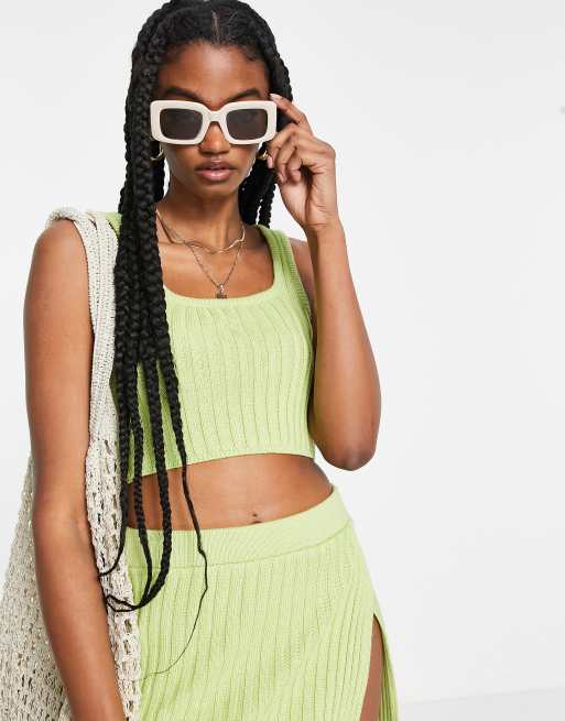 ASOS DESIGN – Dzianinowy krótki top w szerokie prążki w kolorze zielonym, część zestawu