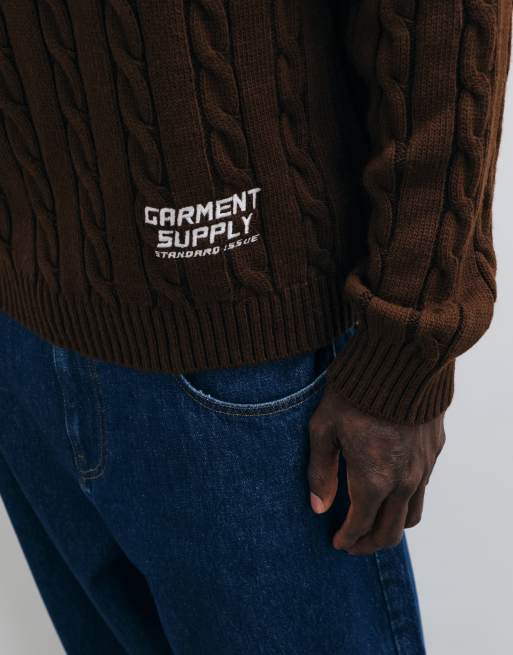 ASOS DESIGN dzianinowy oversize sweter o grubym warkoczowym splocie z haftem w brązie, 5 z 5