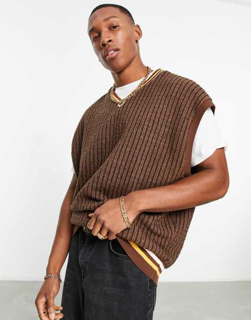 ASOS DESIGN – Dzianinowy podkoszulek oversize w brązowy żakardowy wzór