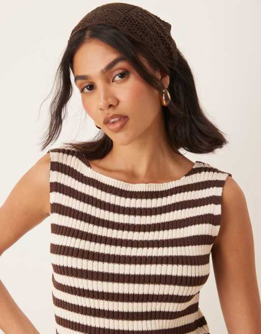 ASOS DESIGN – Dzianinowy podkoszulek w brązowe paski, część zestawu, 3 z 4
