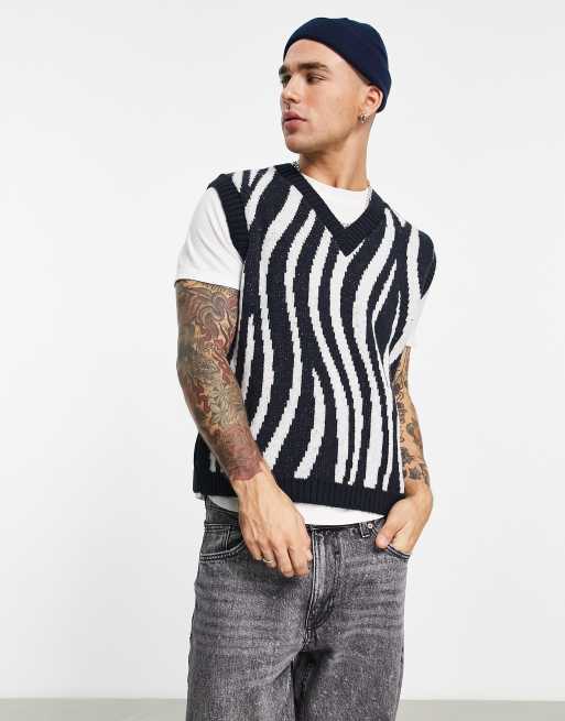 ASOS DESIGN – Dzianinowy podkoszulek w granatowy zwierzęcy wzór