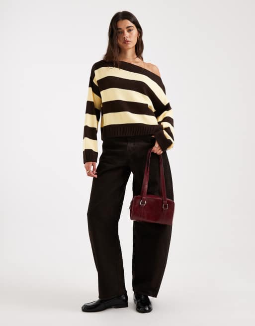 ASOS DESIGN – Dzianinowy sweter na jedno ramię w maślane paski, 2 z 4