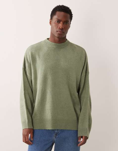 ASOS DESIGN super oversized boxy fit knitted crew neck jumper in sage green marl