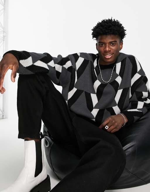 ASOS DESIGN – Dzianinowy sweter oversize w geometryczny wzór