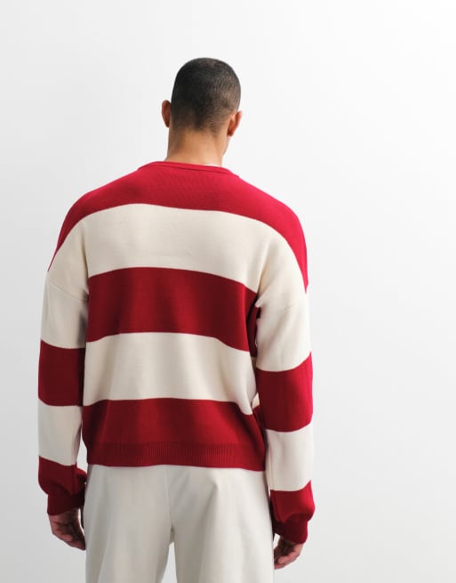ASOS DESIGN – Dzianinowy sweter oversize w paski w kolorach czerwonym i ecru, 3 z 7