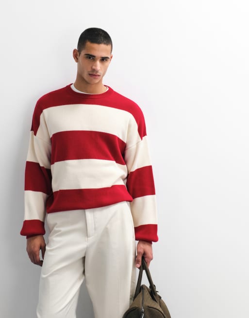 ASOS DESIGN – Dzianinowy sweter oversize w paski w kolorach czerwonym i ecru, 5 z 7