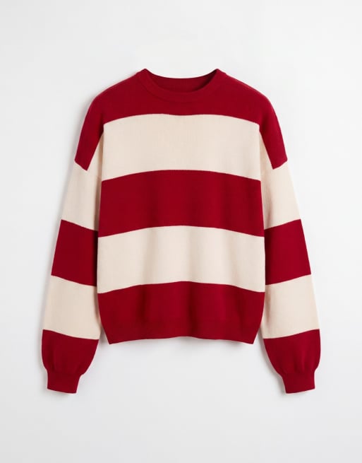 ASOS DESIGN – Dzianinowy sweter oversize w paski w kolorach czerwonym i ecru, 6 z 7