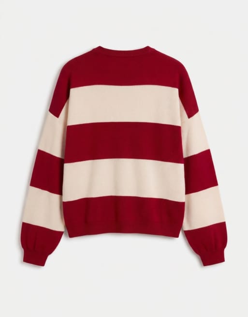 ASOS DESIGN – Dzianinowy sweter oversize w paski w kolorach czerwonym i ecru, 7 z 7