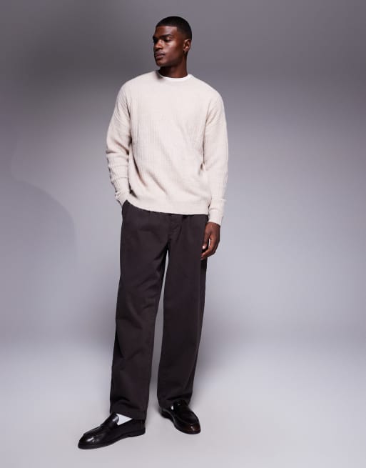 ASOS DESIGN – Dzianinowy sweter oversize z okrągłym dekoltem w kolorze kamiennobeżowym, 2 z 5