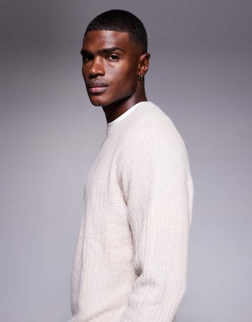 ASOS DESIGN – Dzianinowy sweter oversize z okrągłym dekoltem w kolorze kamiennobeżowym, 4 z 5