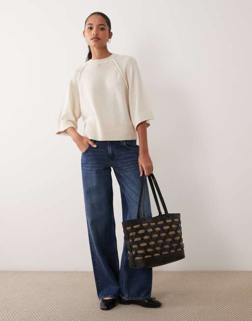 ASOS DESIGN dzianinowy sweter raglanowy z detalami w kolorze ecru, 2 z 4