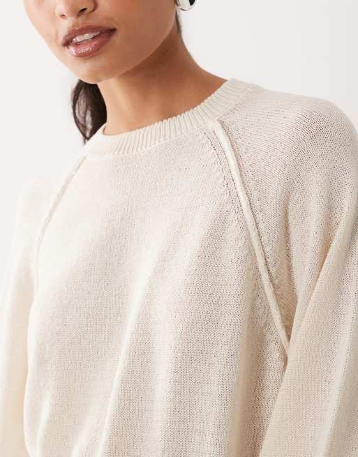 ASOS DESIGN dzianinowy sweter raglanowy z detalami w kolorze ecru, 3 z 4