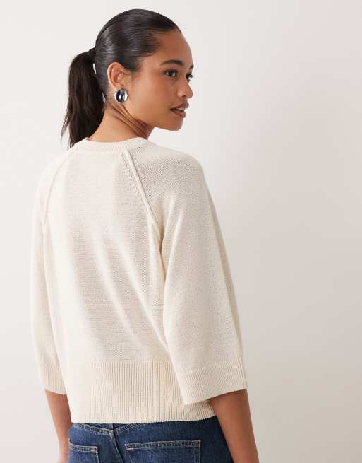 ASOS DESIGN dzianinowy sweter raglanowy z detalami w kolorze ecru, 4 z 4