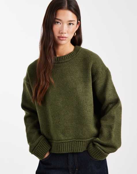 ASOS DESIGN – Dzianinowy sweter w kolorze khaki z wykończeniem szerokimi prążkami - view 1