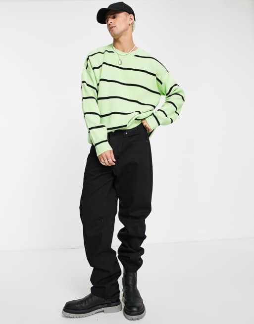 ASOS DESIGN – Dzianinowy sweter w kolorze limonkowym w czarne paski