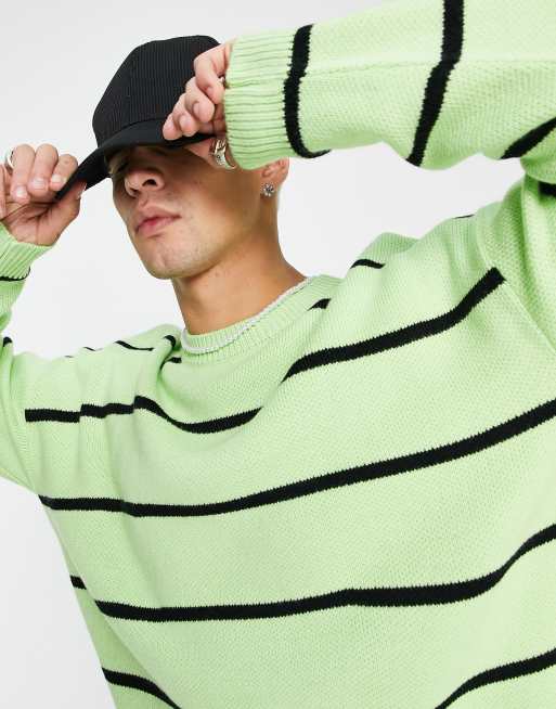 ASOS DESIGN – Dzianinowy sweter w kolorze limonkowym w czarne paski, 3 z 4