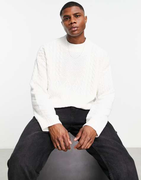 ASOS DESIGN – Dzianinowy sweter w kontrastowy warkoczowy wzór w kolorze beżowym - view 1