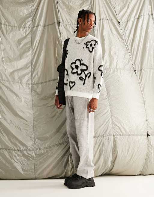 ASOS DESIGN – Dzianinowy sweter w kwiatowy wzór z w stylu graffiti, 4 z 4