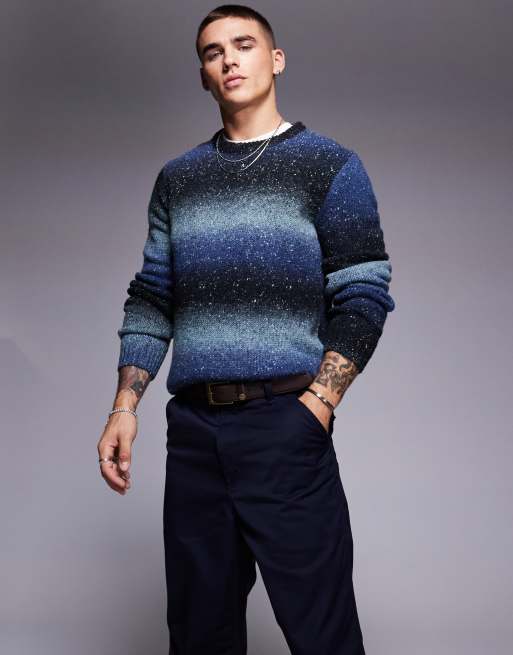 ASOS DESIGN – Dzianinowy sweter w niebieskie paski z efektem ombre, 2 z 4