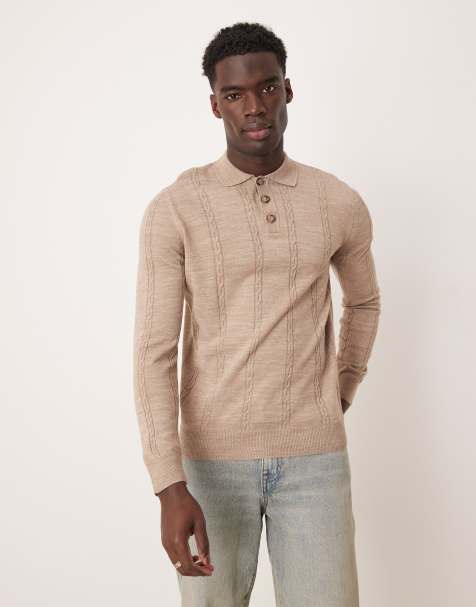 ASOS DESIGN – Dzianinowy sweter z kołnierzykiem polo w paski z warkoczowym splotem - view 1