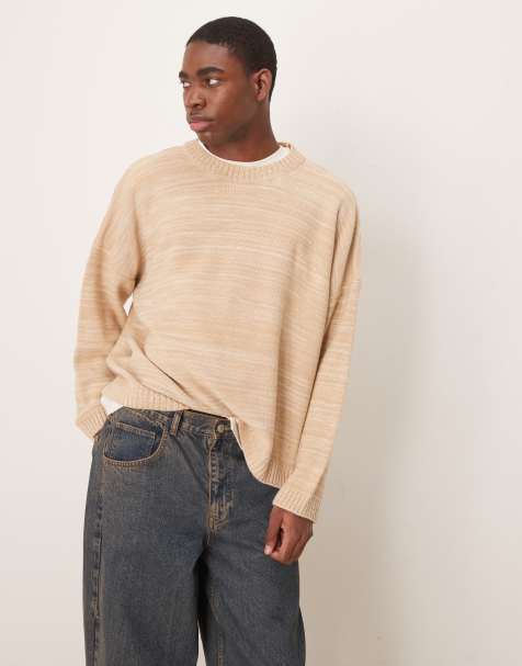 ASOS DESIGN – Dzianinowy sweter z okrągłym dekoltem o fasonie super oversize i pudełkowym kroju w melanżowym owsianym kolorze - view 1