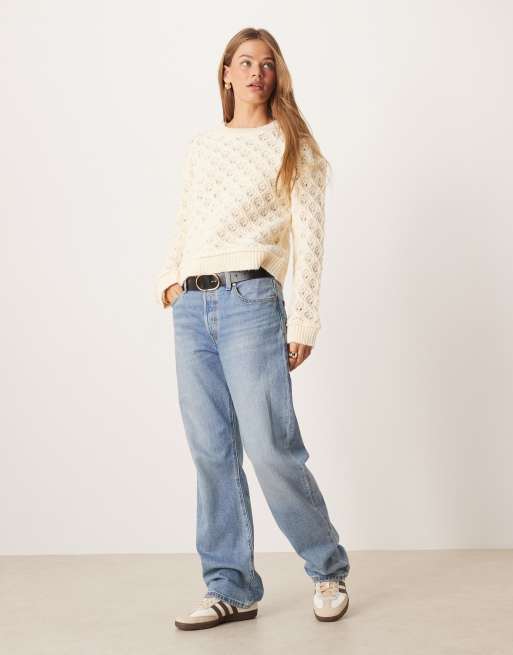 ASOS DESIGN – Dzianinowy sweter z ozdobnym ściegiem w kolorze ecru, 3 z 4