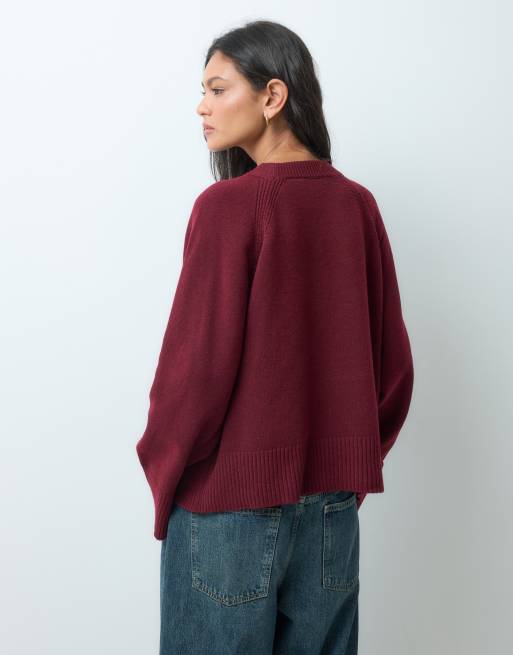 ASOS DESIGN dzianinowy sweter z raglanowym detalem w kolorze cabarnet, 5 z 5