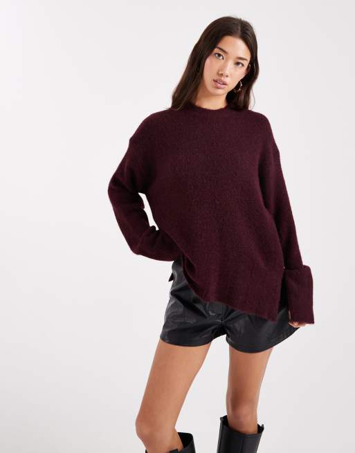 ASOS DESIGN – Dzianinowy sweter z szerokimi rękawami z mieszanki wełny w kolorze wiśniowym