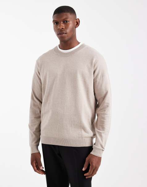 ASOS DESIGN relaxed long sleeve knitted crew neck t-shirt in stone marl