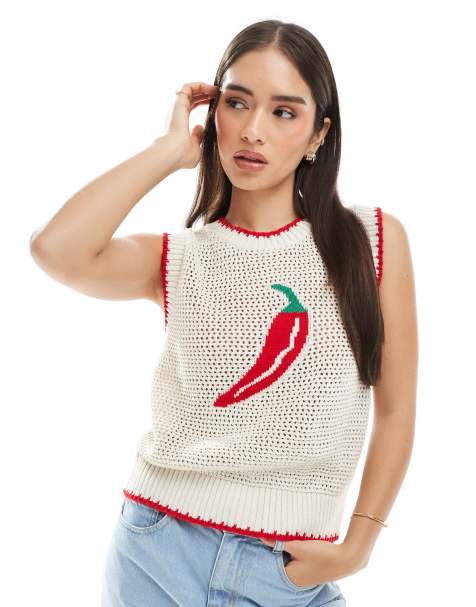 ASOS DESIGN knitted chilli tank top in ecru