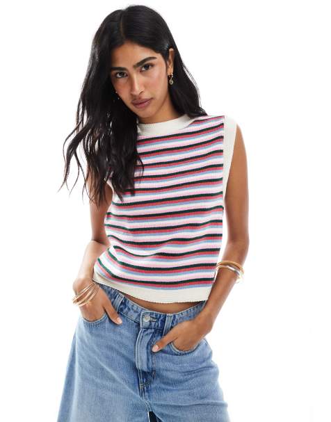 ASOS DESIGN – Dzianinowy top bez rękawów w paski w różnych kolorach - view 1