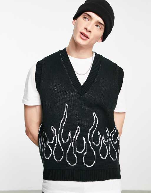 ASOS DESIGN – Dzianinowy top bez rękawów z konturowymi płomieniami