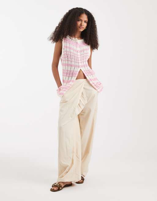 ASOS DESIGN – Dzianinowy top o drabinkowym splocie w różowe paski, 2 z 4