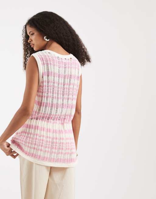 ASOS DESIGN – Dzianinowy top o drabinkowym splocie w różowe paski, 4 z 4