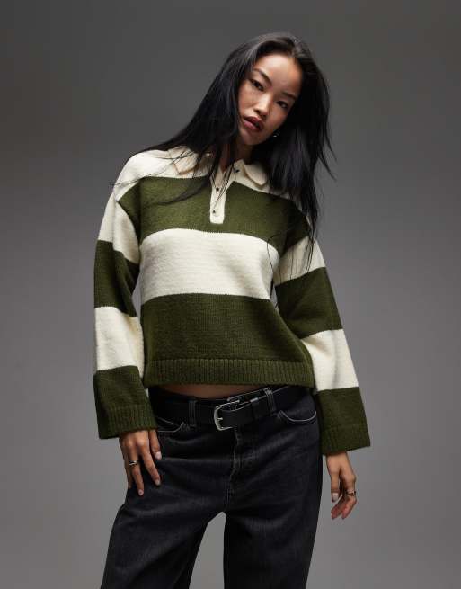 ASOS DESIGN – Dzianinowy top oversize w stylu rugby, z kontrastowym kołnierzykiem popelinowym