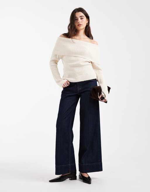 ASOS DESIGN – Dzianinowy top z dekoltem bardot w kolorze ecru, 3 z 4