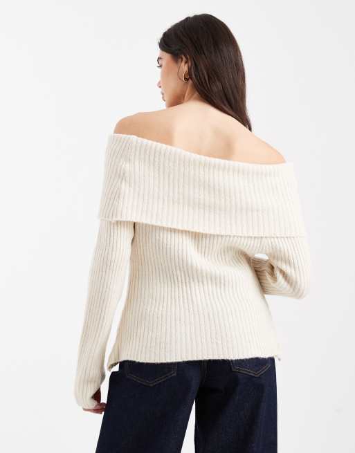 ASOS DESIGN – Dzianinowy top z dekoltem bardot w kolorze ecru, 4 z 4