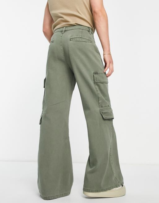 ASOS DESIGN – Dzwony bojówki w kolorze khaki z efektem sprania, 2 z 4