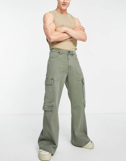 ASOS DESIGN – Dzwony bojówki w kolorze khaki z efektem sprania, 3 z 4