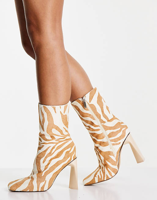 ASOS DESIGN Eagle leather high-heeled square toe boots in zebra pony