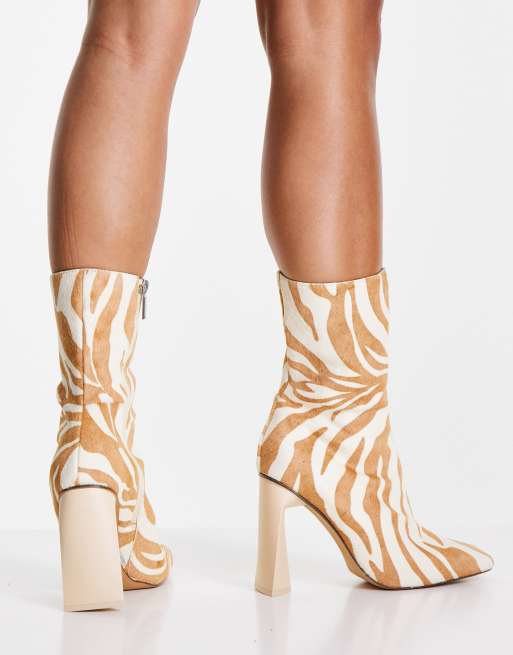 ASOS DESIGN Eagle leather high-heeled square toe boots in zebra