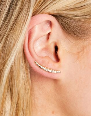 ASOS DESIGN ear crawler earrings in hammered design in gold tone