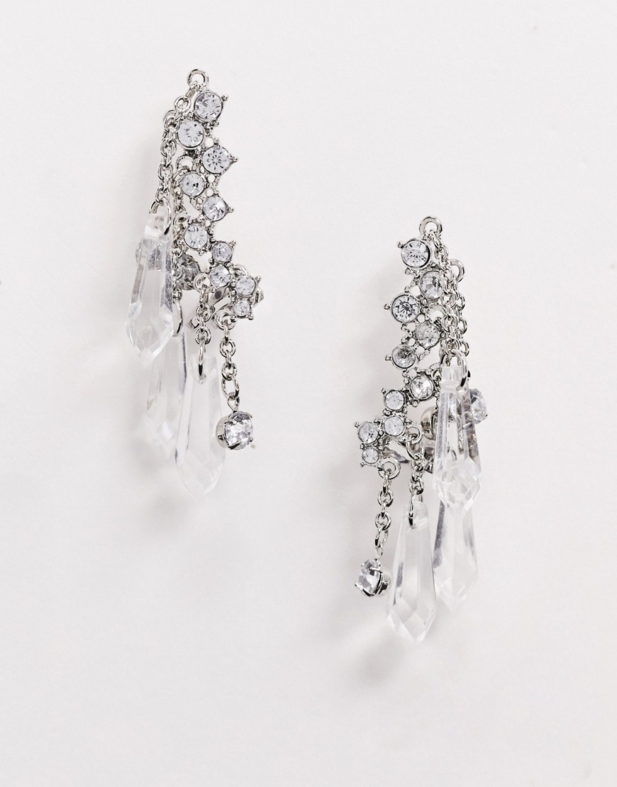 ASOS DESIGN ear crawlers with crystal and faceted bead drops in silver tone-Clear