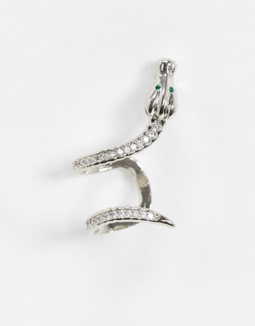 ASOS DESIGN - Ear cuff con pavè di cristalli color argento